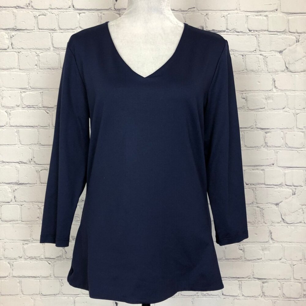 Judy P Navy Blue Stretch Knit Top Size M 3/4 Sleeve